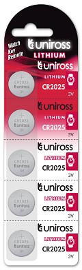 Uniross CR2025 Button Cell Lithium Battery (5pack)