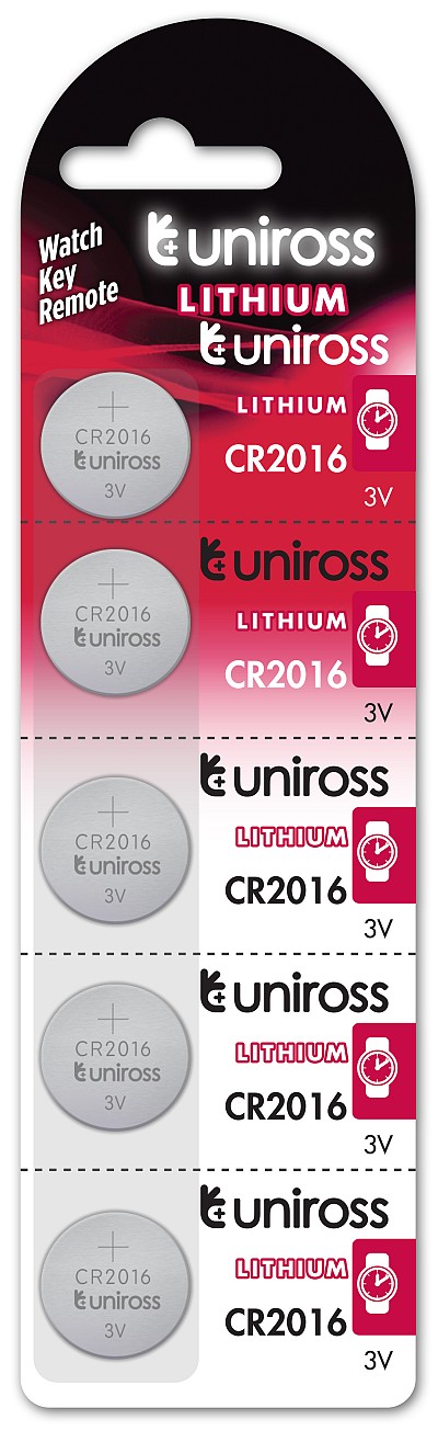 Uniross CR2016 Button Cell Lithium Battery (5pack)