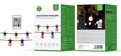 WOOX R5195 Smart LED Decorative String Light Bulbs IP65 RGB & CCT 9.0m Includes Remote Control