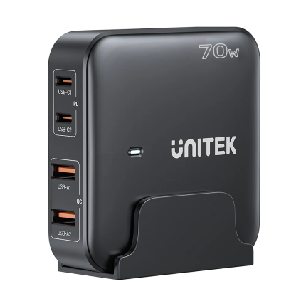 Unitek Desktop 4in1 70W GaN Charger 2xUSB-C 2xUSB-A Ports Black P1228ABK