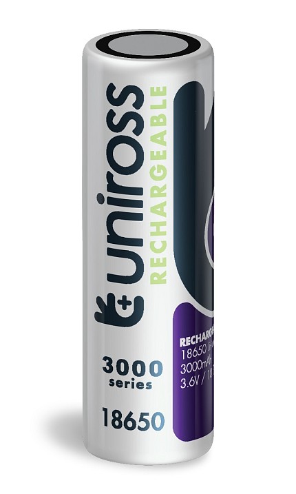 Uniross Rechargeable 18650 UBFT1830SP Lithium Battery 3000 Flat Top