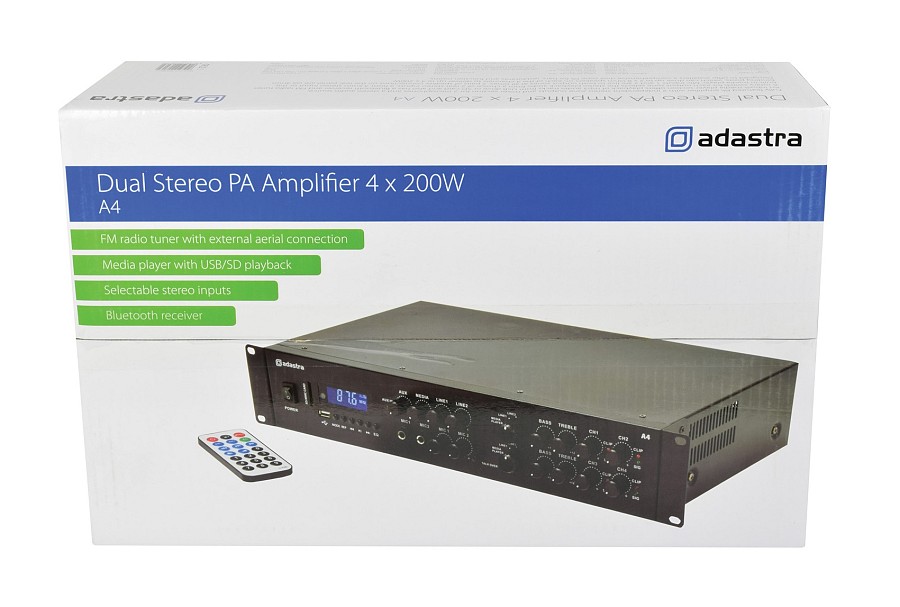 Adastra A4 2 x Independent Stereo Zones Amplifier 4x200W USB/BT/FM 953.404UK