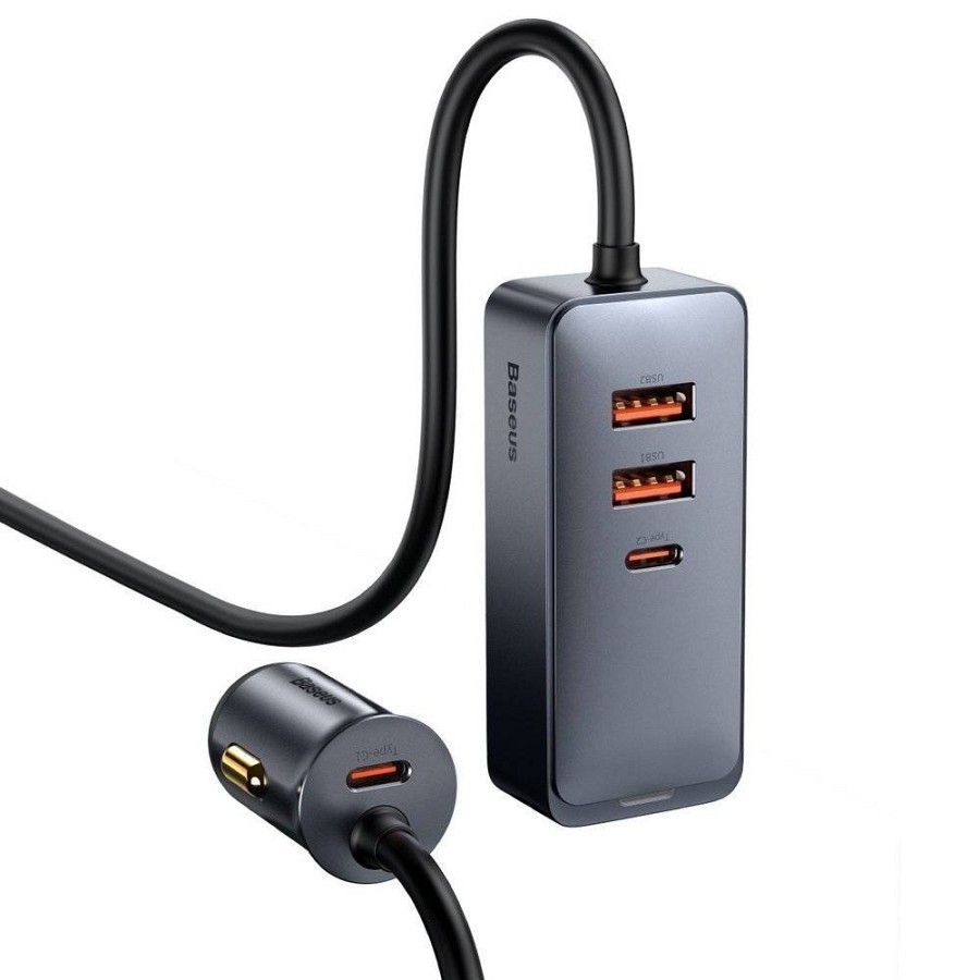 Baseus CCBT-A0G Multi Port USBA+USBC Car Charger with Extension Cord