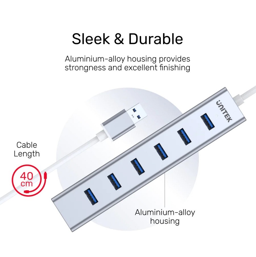 Unitek USB-A Hub 7-Port USB3.0 Supports 5V2A Power Adaptor Y-3090