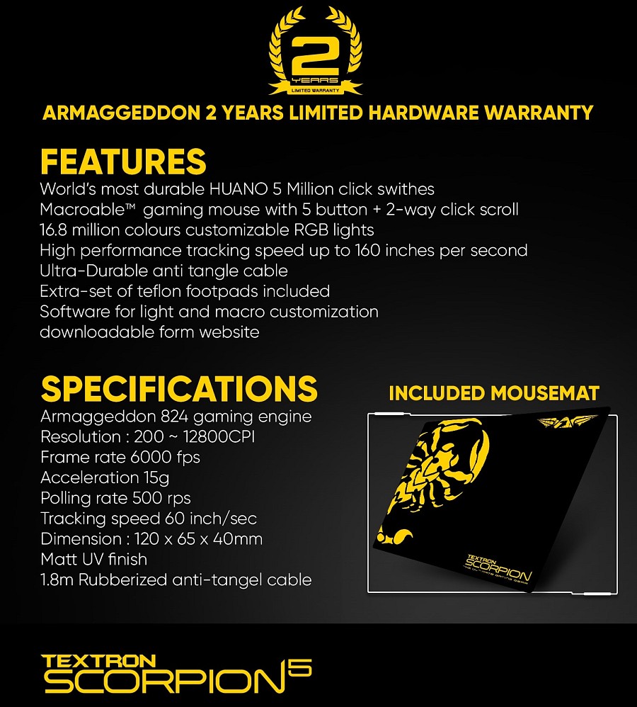 Armaggeddon Scorpion 5 Pro-Gaming Mouse with Free Mousepad