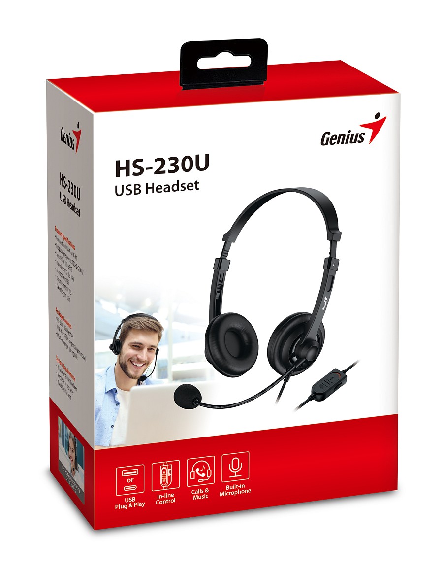 Genius Headset USB-C InLine Control SoftEar Cups HS-230U