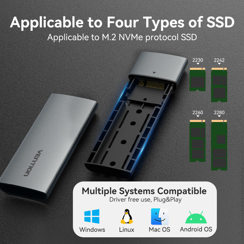 Vention KPGH0 M2 NVMe SSD Enclosure USB 3.1Gen2 10Gbps Metal