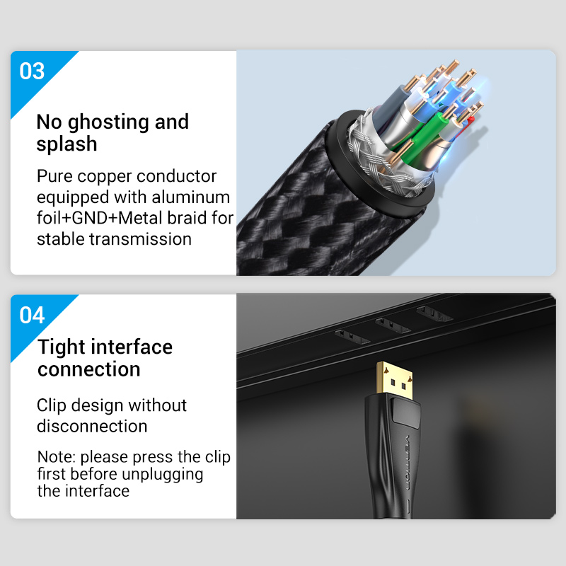 Vention DisplayPort Cable DP1.4 8K60Hz Braided 1.5m HCCBG