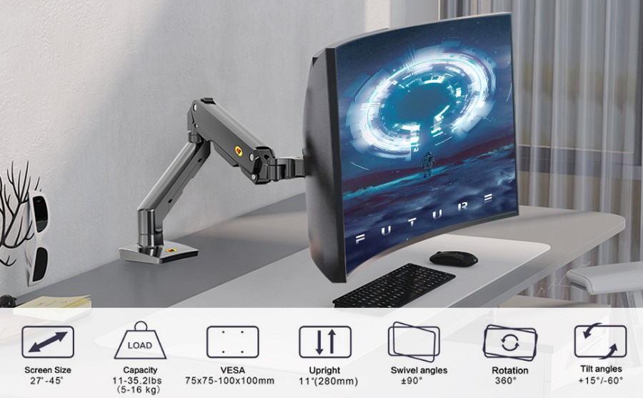 NBMounts G60 Single Arm Heavy Duty Desk Monitor Mount