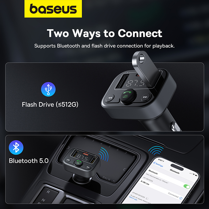 Baseus S09 Lite Car FM Transmitter-Charger USB/BT/SD 18W