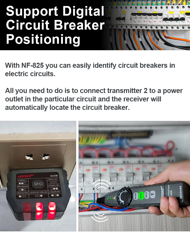 Noyafa Circuit Tracer & Breaker Finder with GFCI Tester, RJ45 Tracing, NCV & Adjustable Sensitivity NF-825TMR