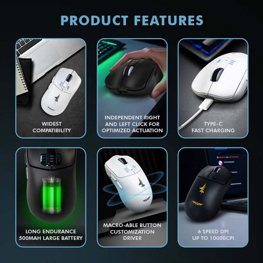 Armaggeddon Gaming Mouse Wired+2.4G+BT Recharge 5B MIRAGE-V White