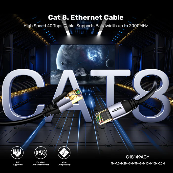 Unitek Network Patch Cable CAT8 Black 5.0m C18149A-5M