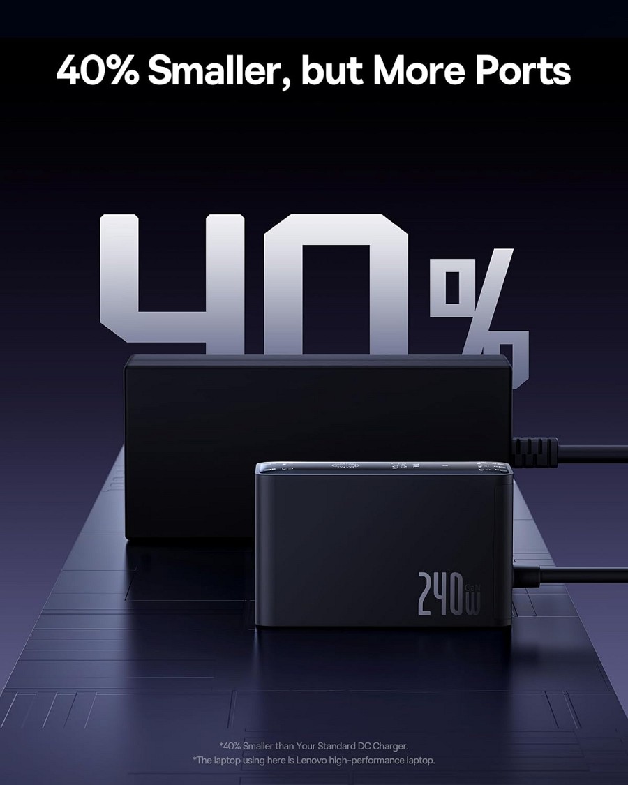 Baseus Desktop Charger 240W 3C+U+DC Touch Display & App Control incl 240W Charging Cable - Can Charge two Laptops at the same time