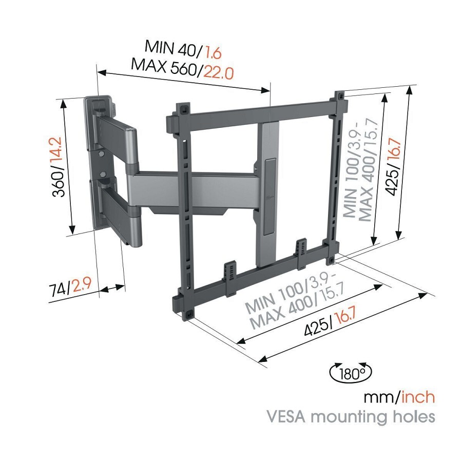 Vogels ELITE TVM5445 TV Wall Mount 40x40 Turn 2 arms 35kg 56cm