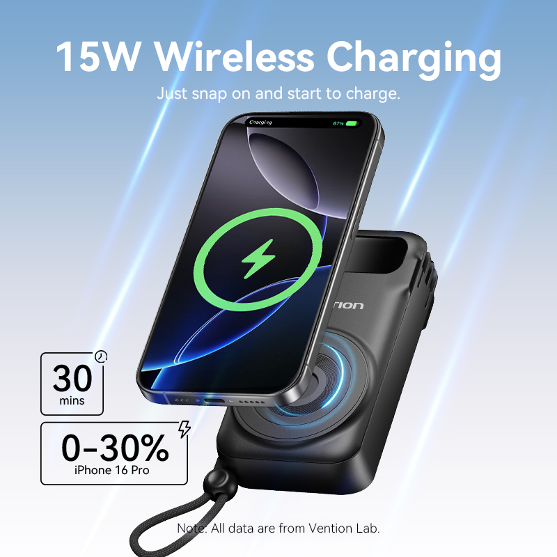 Vention Powerbank Wireless+Travel Charger 6in1 10000mAh Black FHXB0