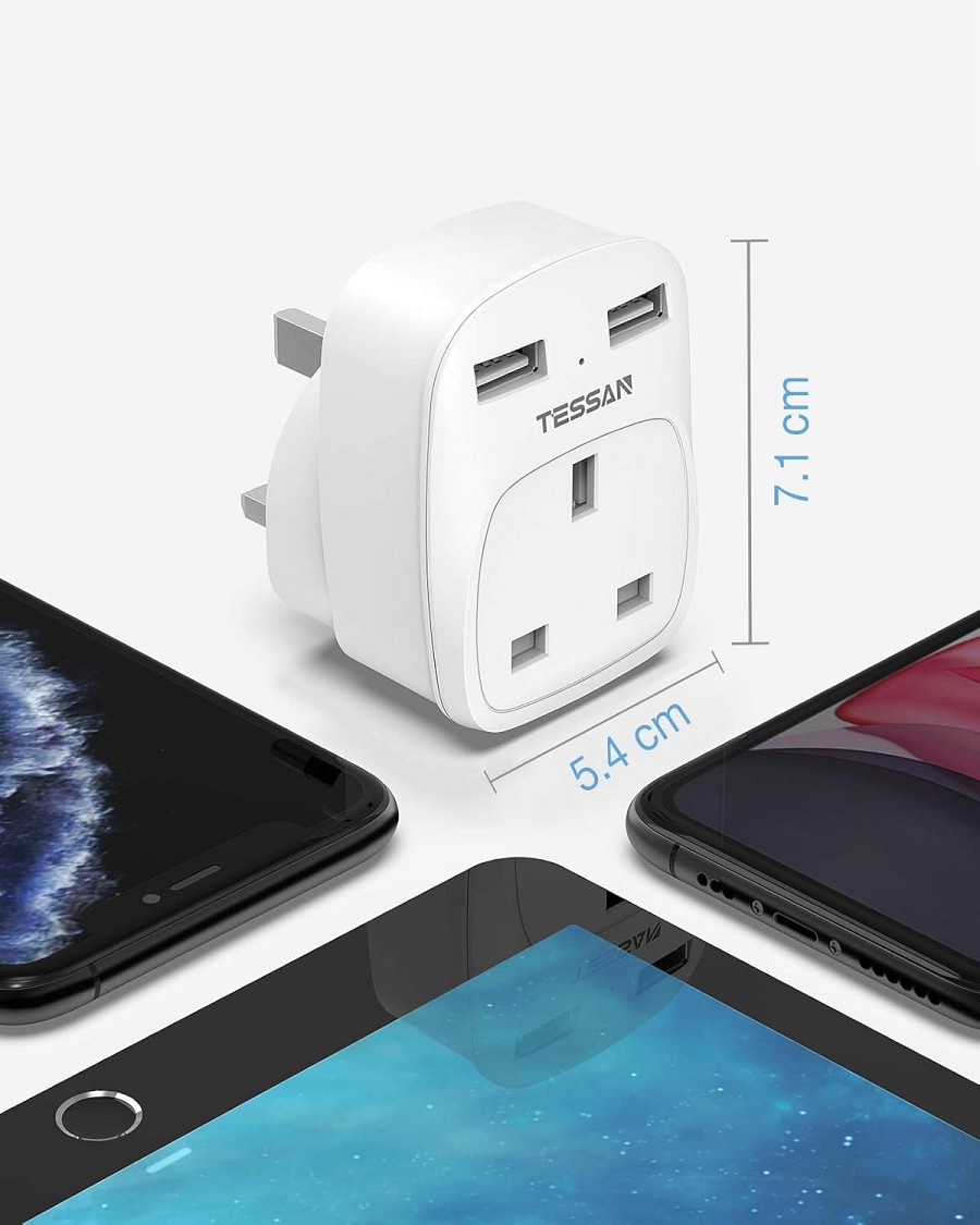 Tessan Gang plug Through UK Charger 2 USB A 13A TS-821-UK