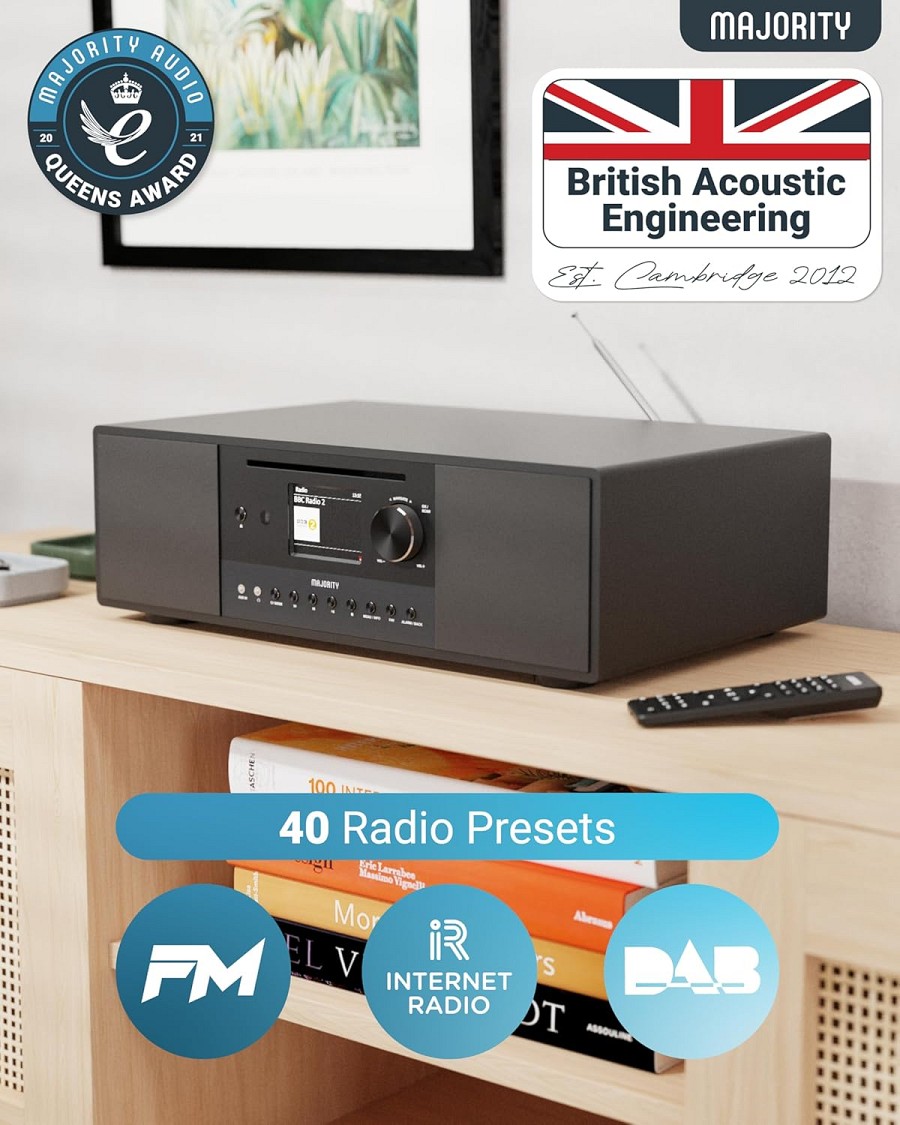 Majority QUADRIGA 2.1 Mini HiFi 120W CD-BT-USB-FM Internet-Radio 6 Subwoofer Black