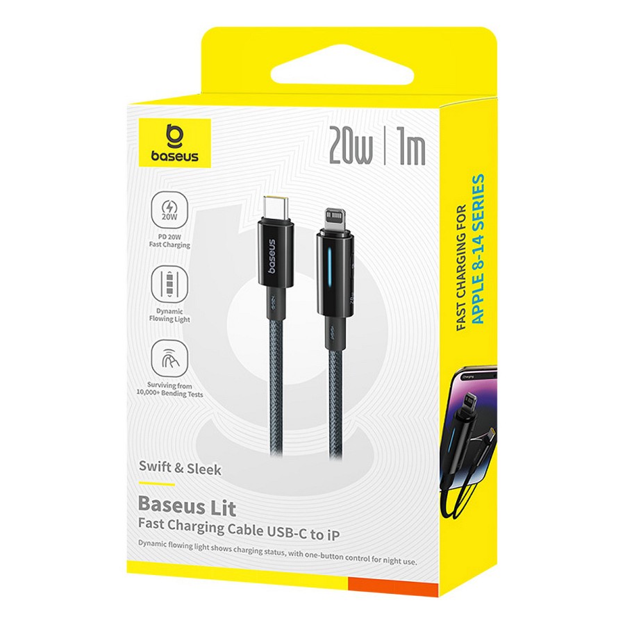 Baseus Cable Lightning to USB-C Lit Button Series 20W 1m Cosmic Black