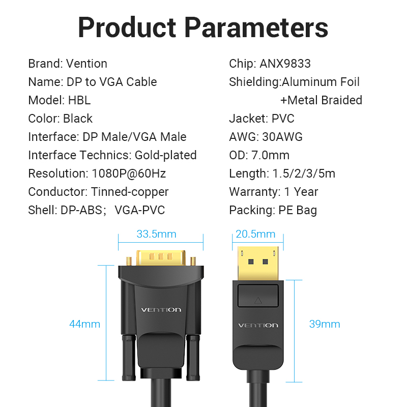 Vention Converter DisplayPort to VGA Cable 3.0m HBLBI