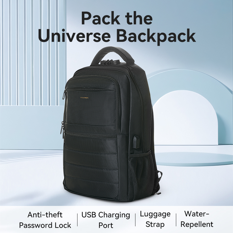 Vention Backpack 15.6 Water-Repellent USB Charge & Lock Black KRKB0