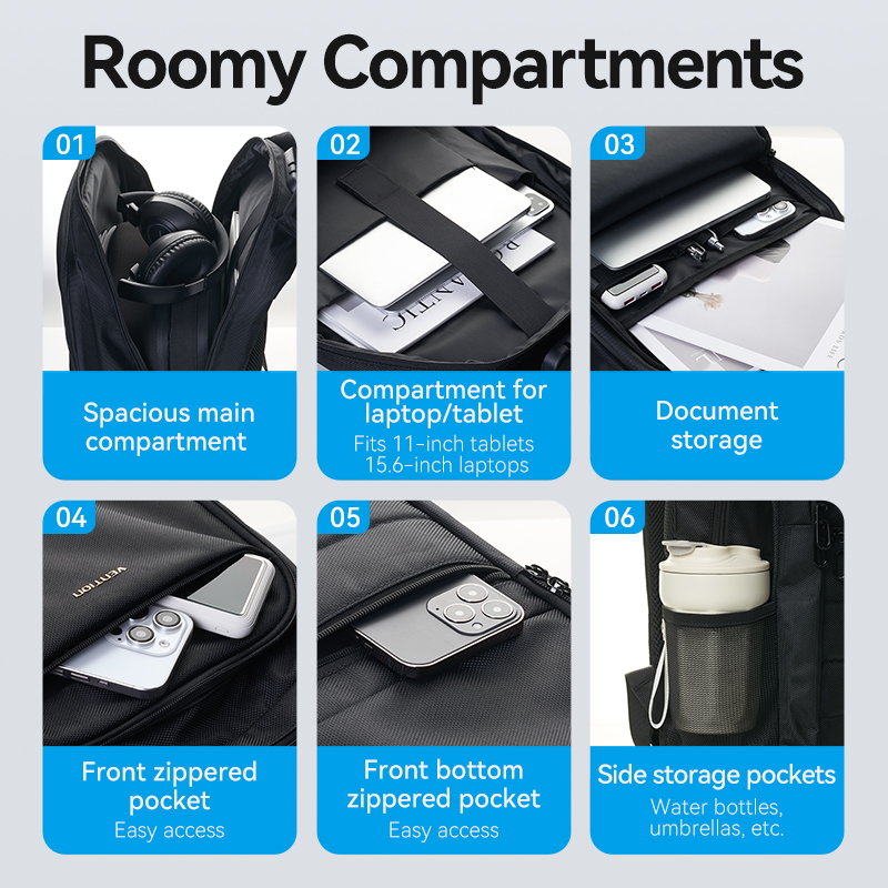 Vention Backpack 15.6 Water-Repellent USB Charge & Lock Black KRKB0