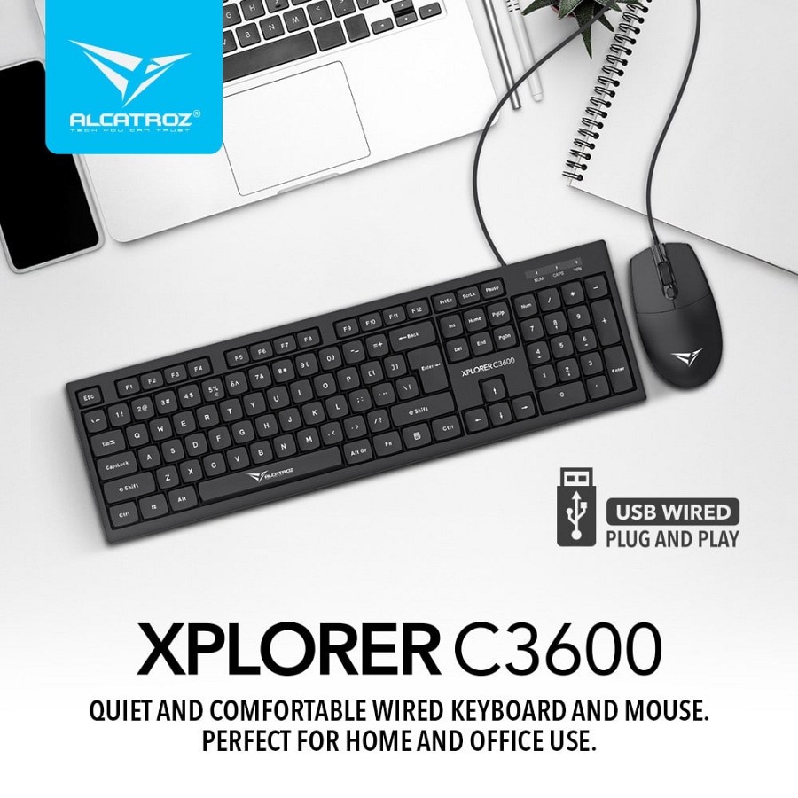 Alcatroz Keyboard & Mouse Wired Combo XPLORER C3600 Silent Black