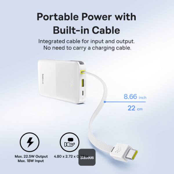 Baseus Powerbank 22.5W 20000mAh + Display EnerFill FC51 Bipow2 Pro  White