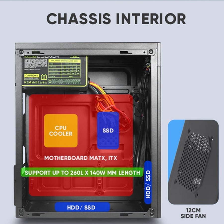 Alcatroz PC Case M-ATX FUTURA MILLENIA M600 PRO USB3.0 Incl 2 Fans & 235W PSU