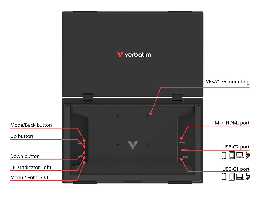 Verbatim Monitor Portable 2 x 15.6 Full-HD Monitors