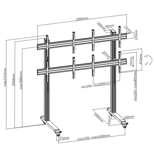 Brateck Video Wall Trolley 4x4 60x40 50kg/Screen LVS02-446FW