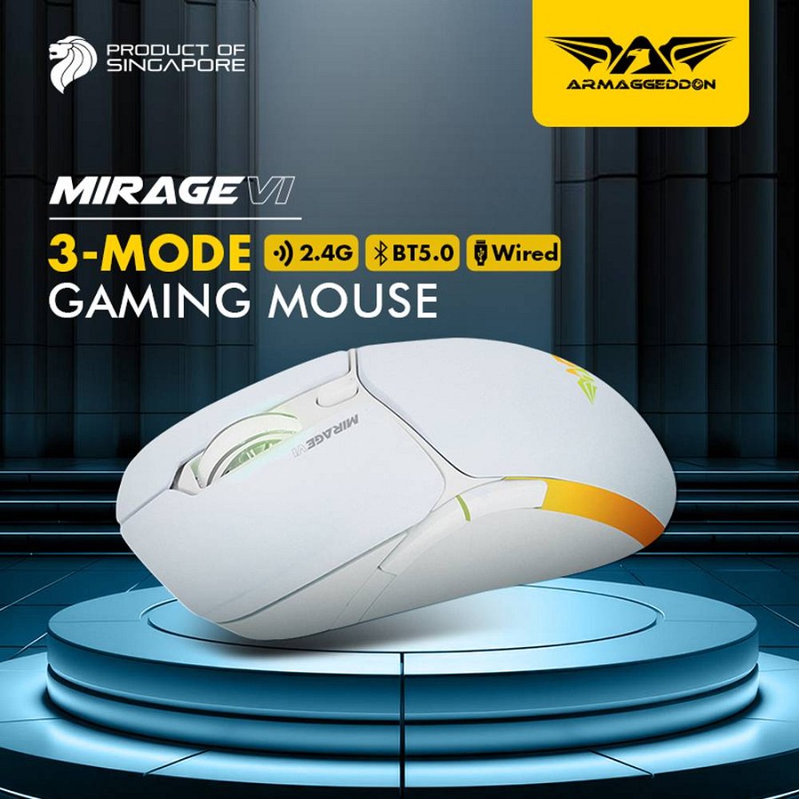 Armaggeddon Gaming Mouse Wired+2.4G+BT Recharge 600mAh MIRAGE-VI White