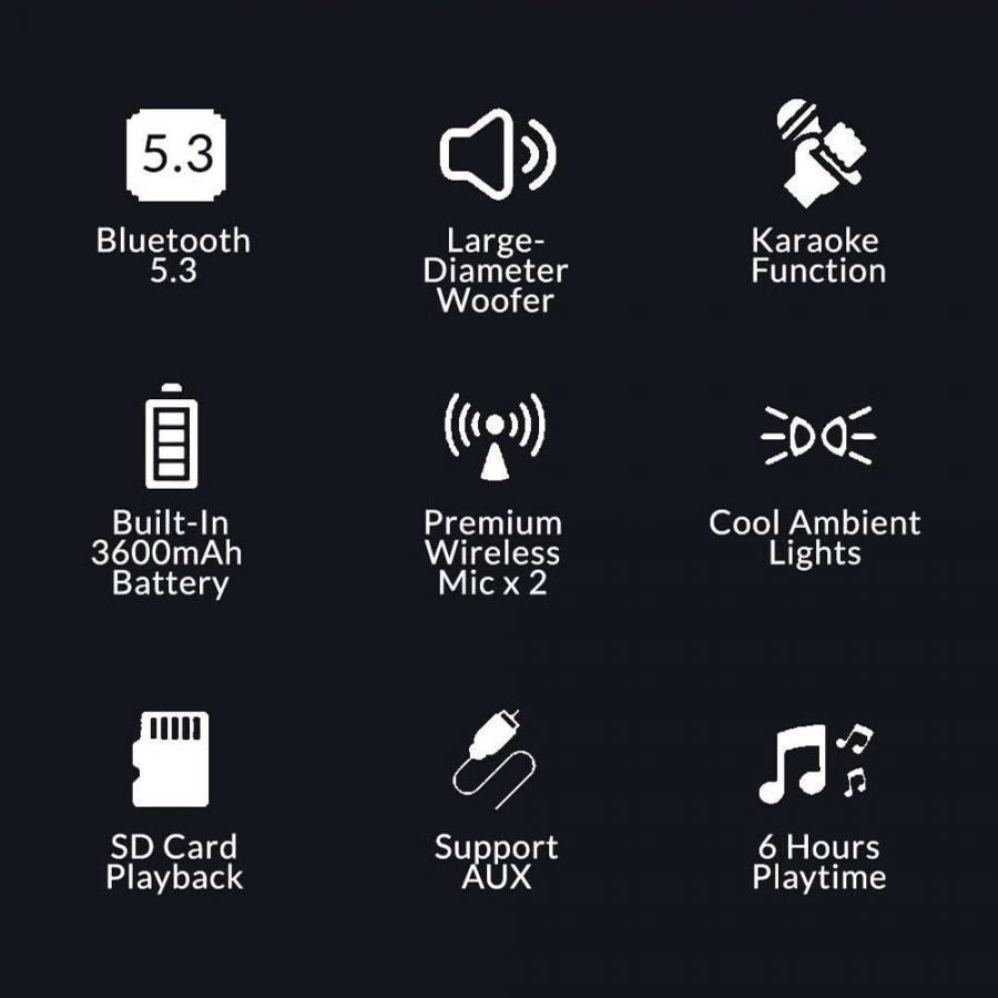 SonicGear Portable Karaoke Kids Speaker BT/Wireless Dual Mics iOX K800 Black