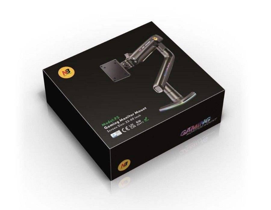 NBMounts F5 Gaming Series Single Arm RGB Monitor Desk Mount Heavy Duty up to 20kg