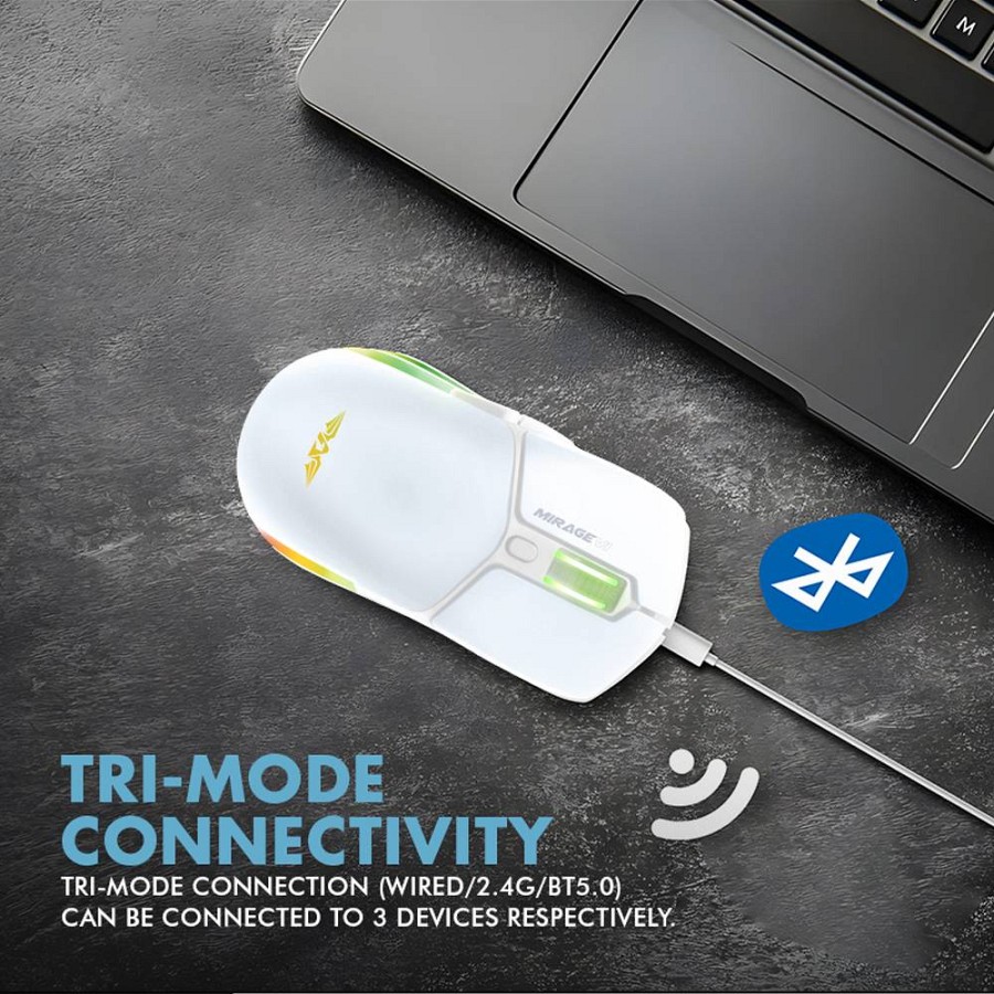 Armaggeddon Gaming Mouse Wired+2.4G+BT Recharge 600mAh MIRAGE-VI White