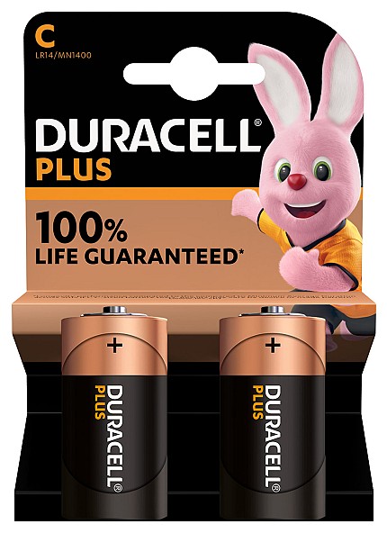 Duracell Alkaline C Plus Batteries 2pcs