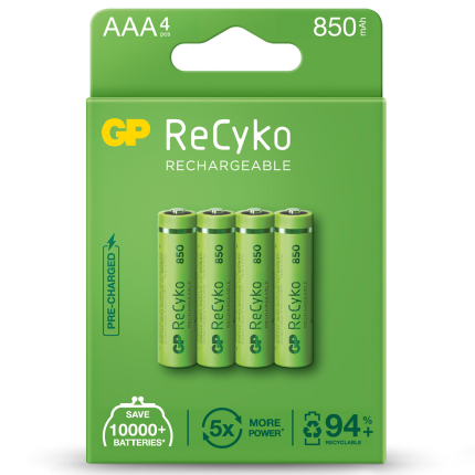 GP ReCyko+ Recharg Batteries AAA 850mah 4pcs 656.859UK
