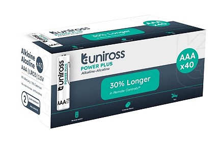 Uniross Alkaline AAA Power Plus Box of 40 Pcs (New)