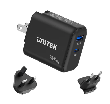 Unitek Charge Wall 35W 1xUSB-C PD & 1xQC 3.0 UK/EU/US Black P1119A