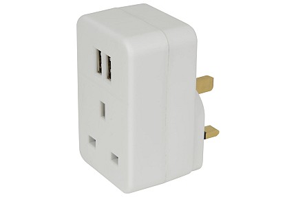 Mercury Plug-Through 13A UK Mains Adaptor with Dual USB 429.690